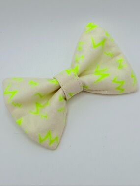 Cream & Neon Yellow lightning bolt handmade over the collar cat or dog bow tie